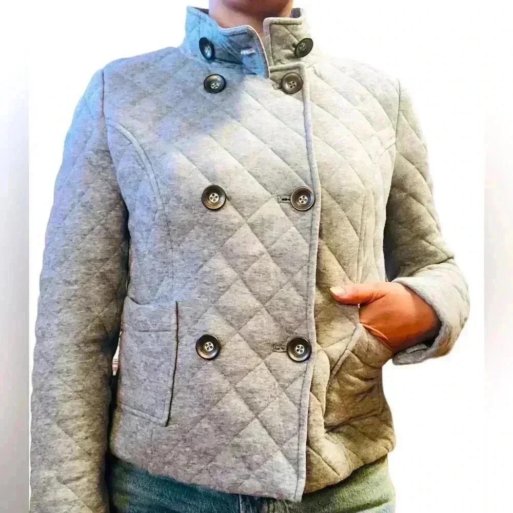 CAbi gray quilted jersey knit jacket 100% cotton